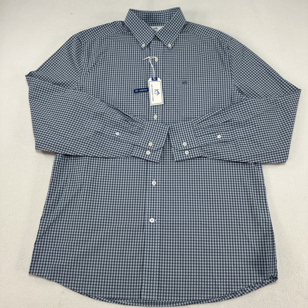 Southern Tide Shirt Mens Medium Blue Check Stretch Long Sleeve Button Down Plaid